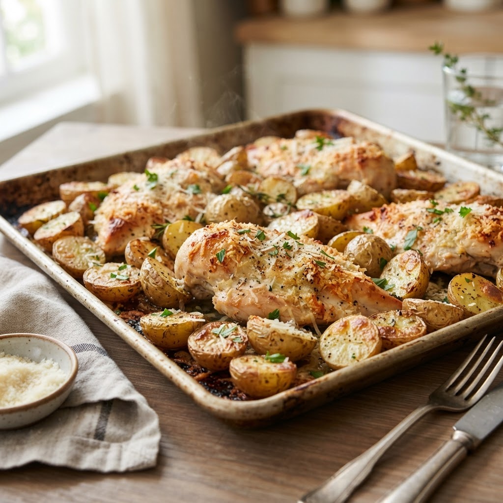 Sheet Pan Parmesan Chicken and Potatoes