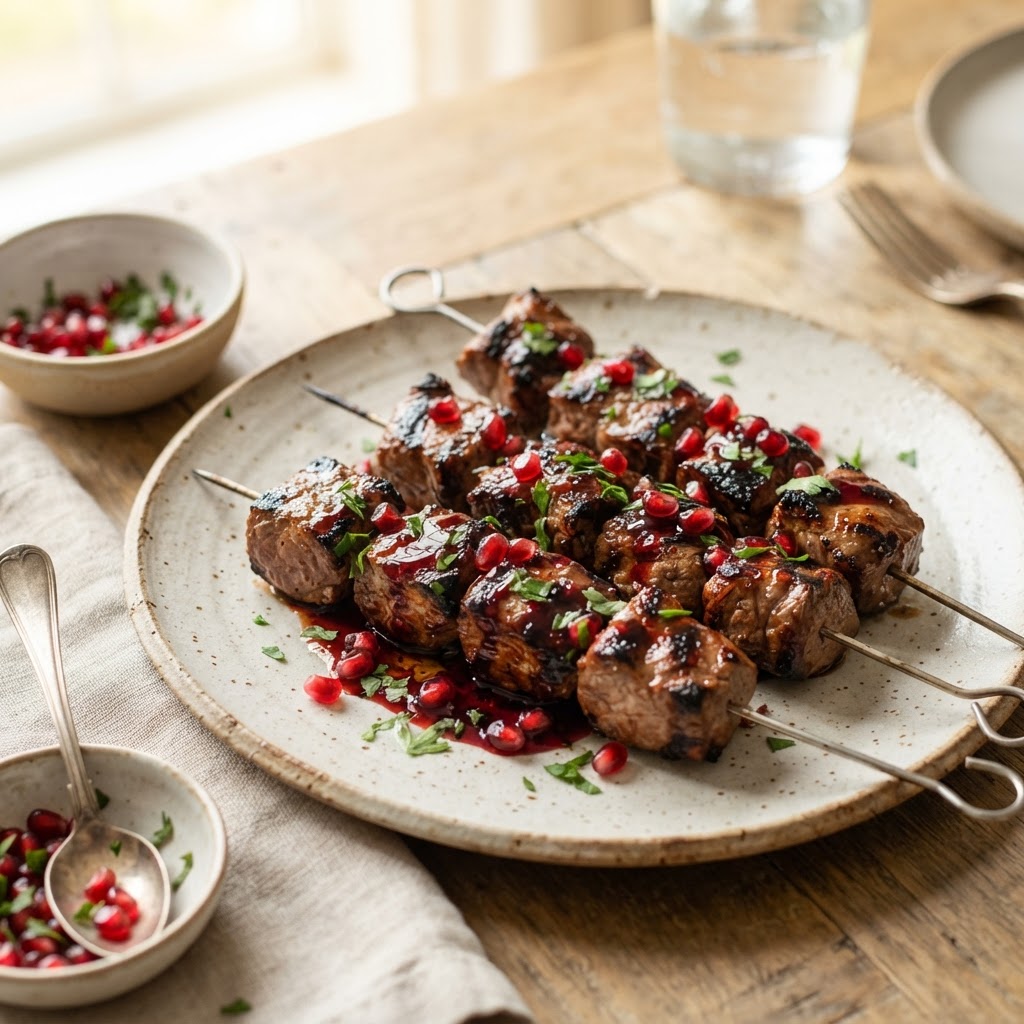 Grilled Lamb Skewers with Pomegranate Glaze