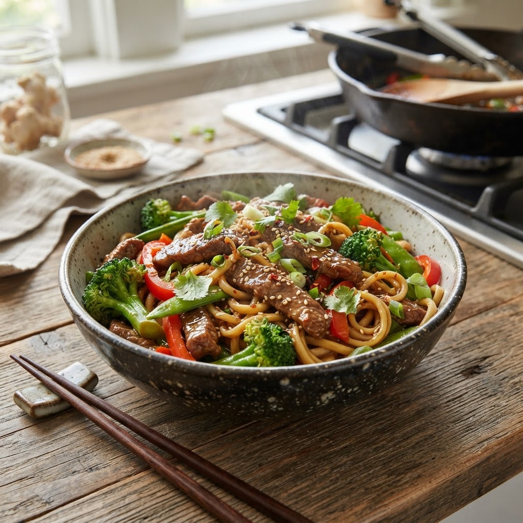 Garlic Ginger Beef Noodle Bowls