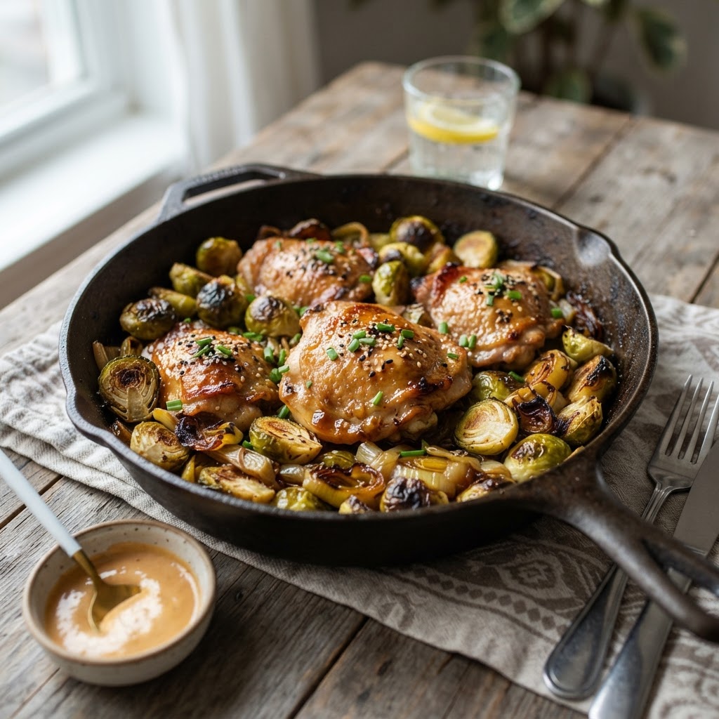 Miso Mayo Chicken with Leeks and Brussels Sprouts