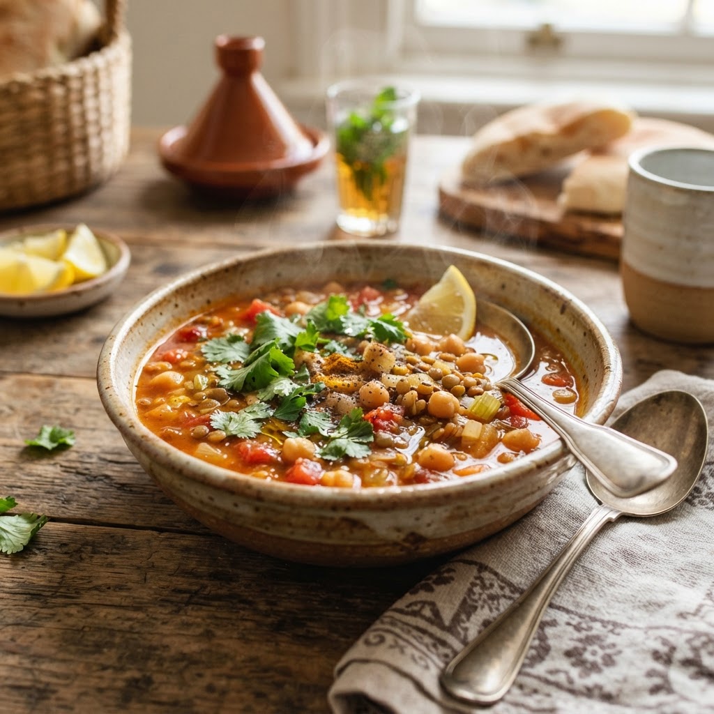 Moroccan Harira with Lentils and Chickpeas