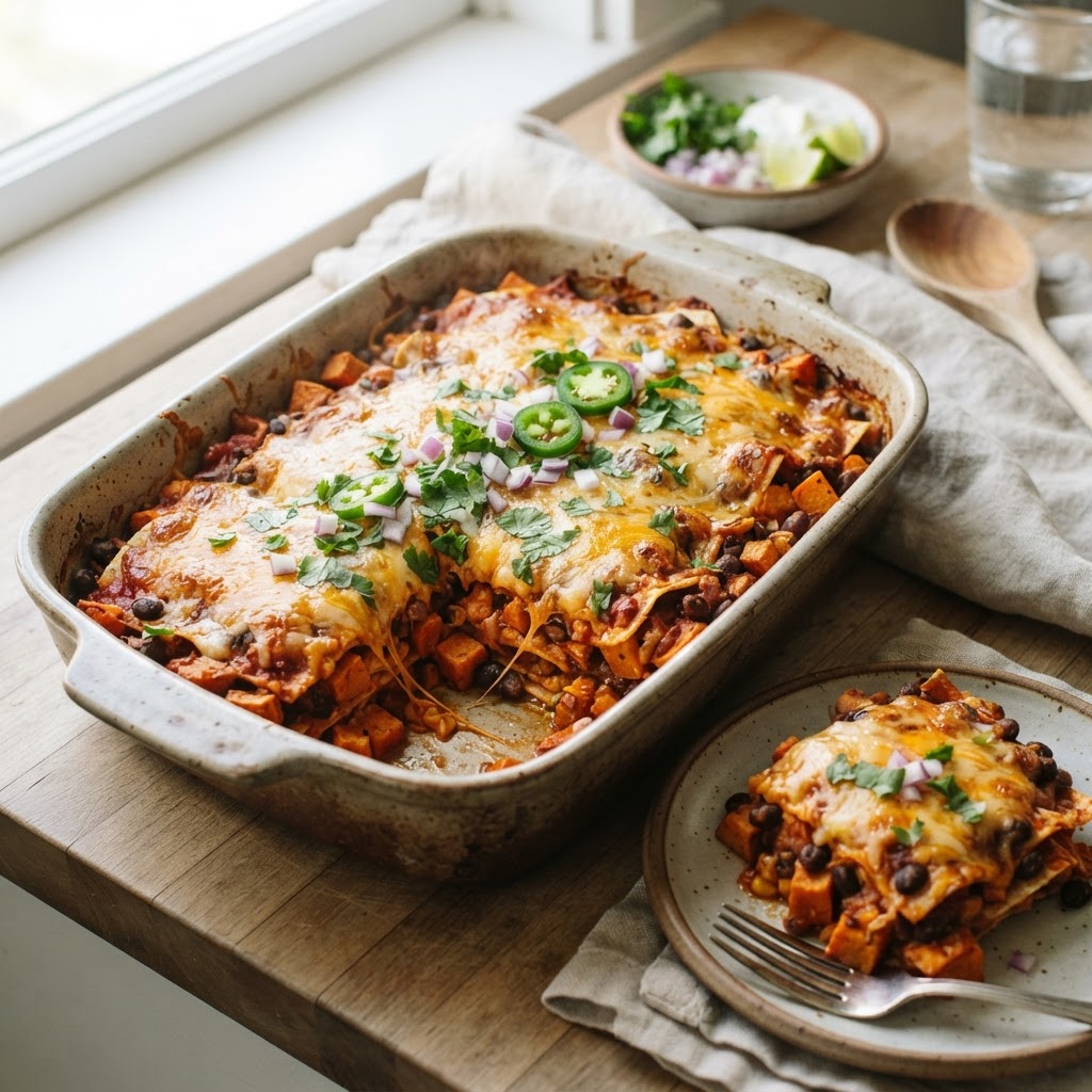 Sweet Potato Black Bean Enchilada Casserole
