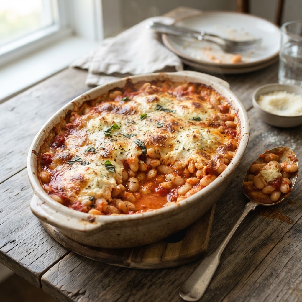 Lasagna White Beans with Ricotta, Mozzarella, and Parmesan
