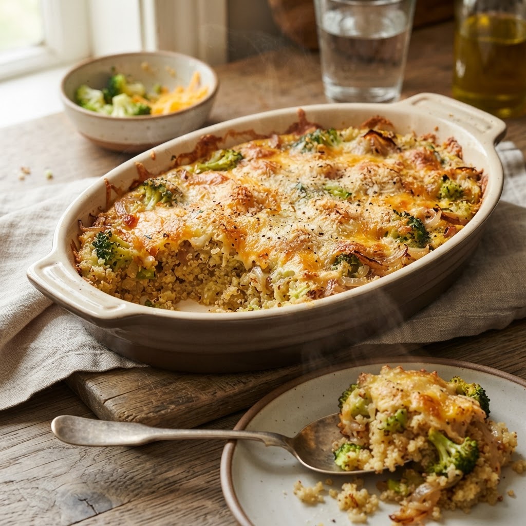 Broccoli Cheddar Quinoa Bake