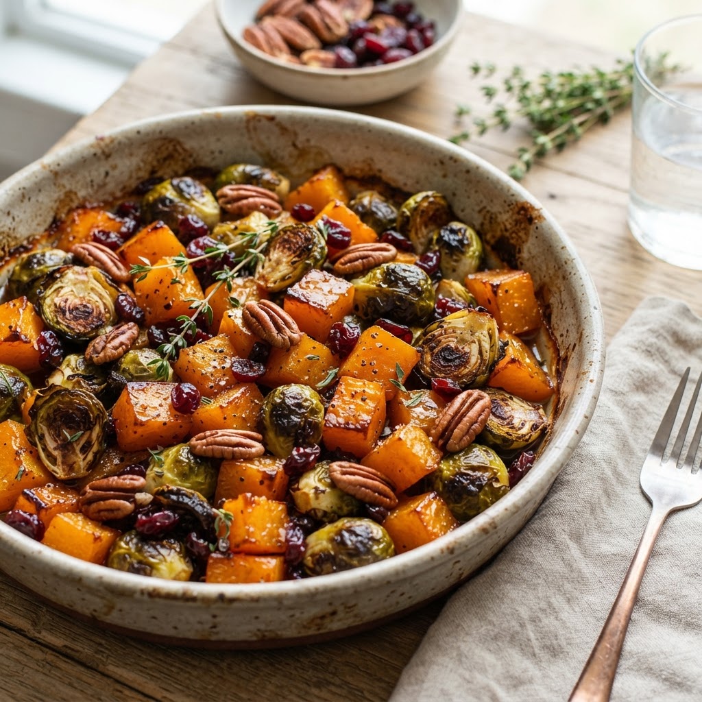 Maple Roasted Butternut Squash and Brussels Sprouts
