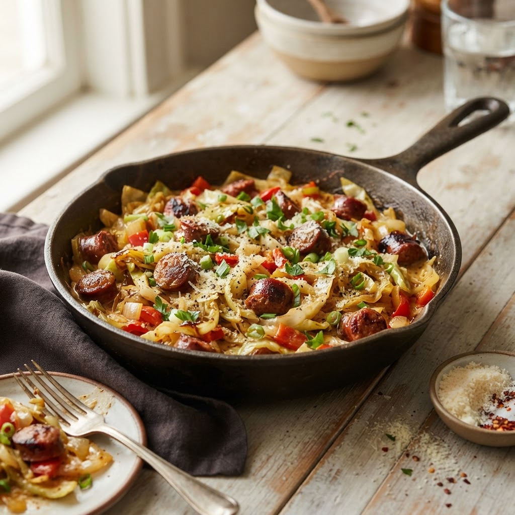 Creamy Cajun Cabbage and Sausage