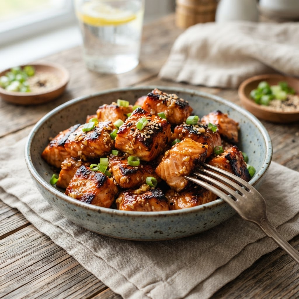 Air Fryer Honey Garlic Salmon Bites