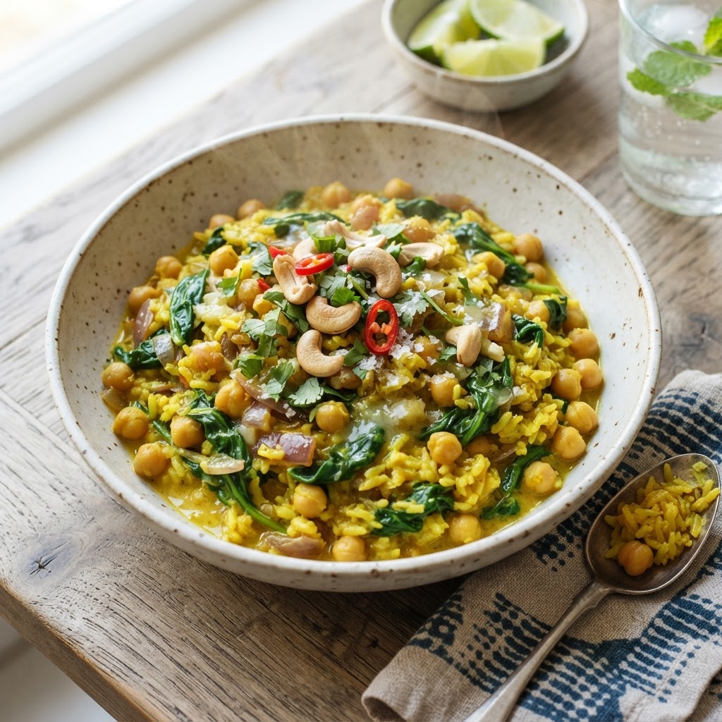Coconut Turmeric Rice with Chickpeas and Greens