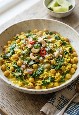 Coconut Turmeric Rice with Chickpeas and Greens