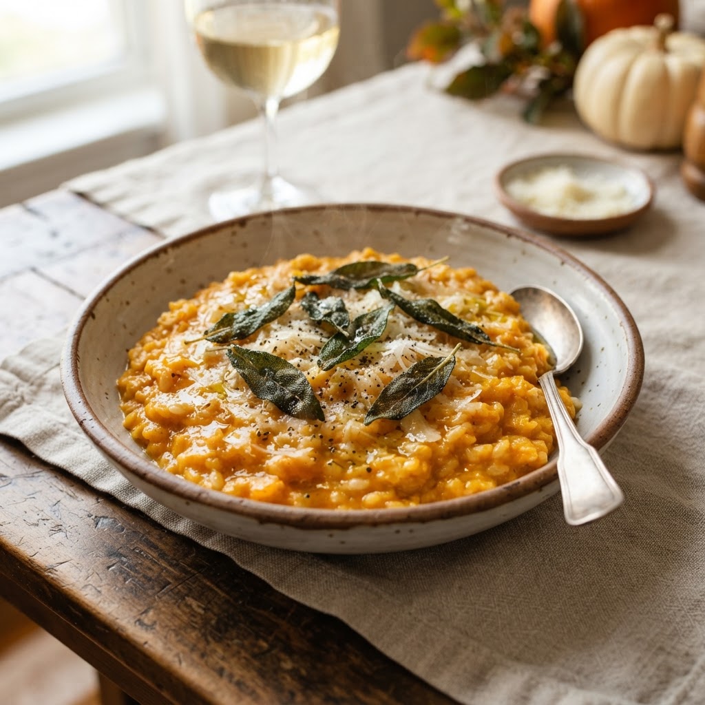 Pumpkin Risotto with Crispy Sage