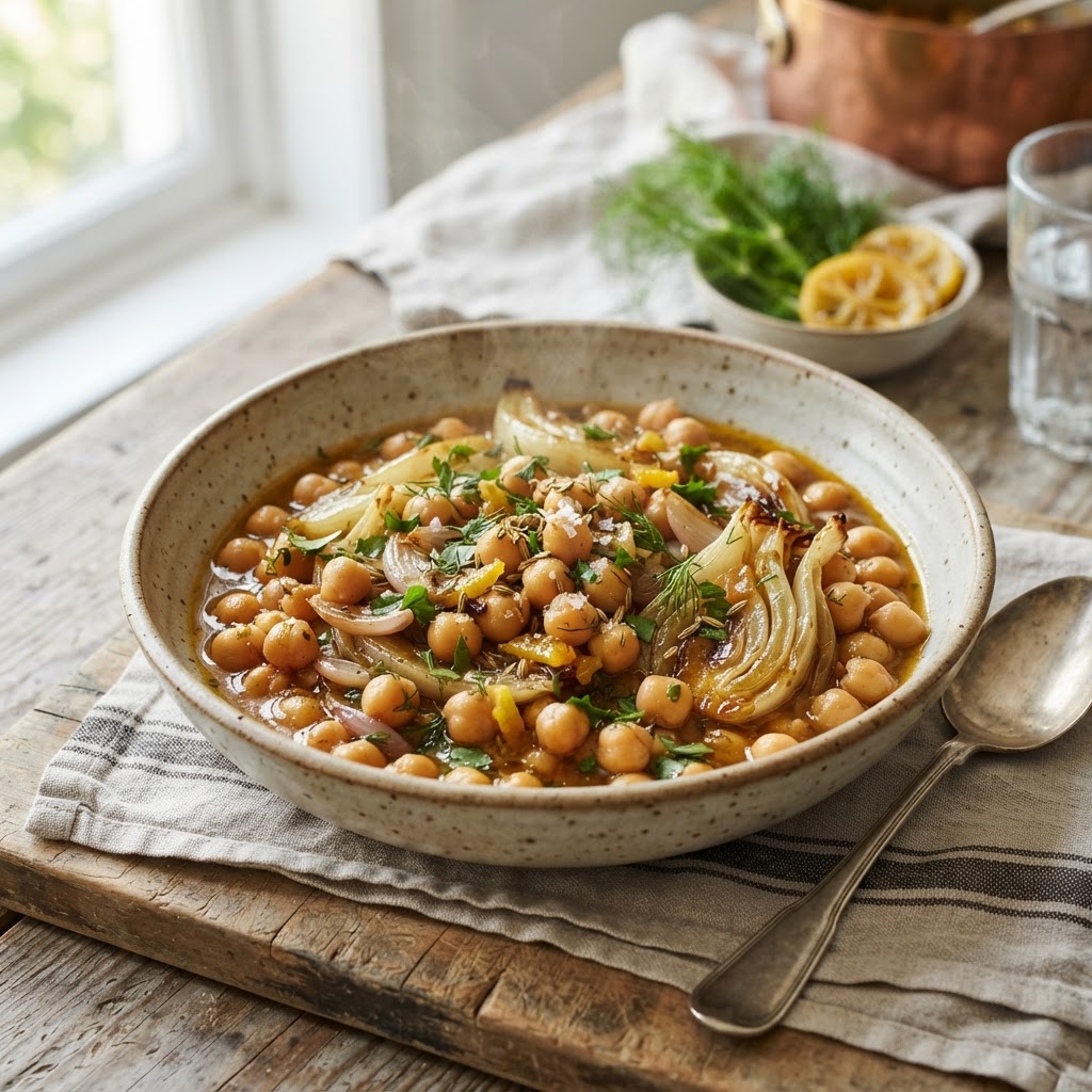 Braised Chickpeas with Fennel and Preserved Lemon