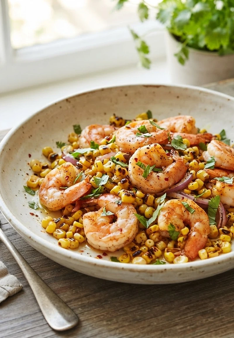 Pan-Seared Shrimp with Charred Corn and Lime