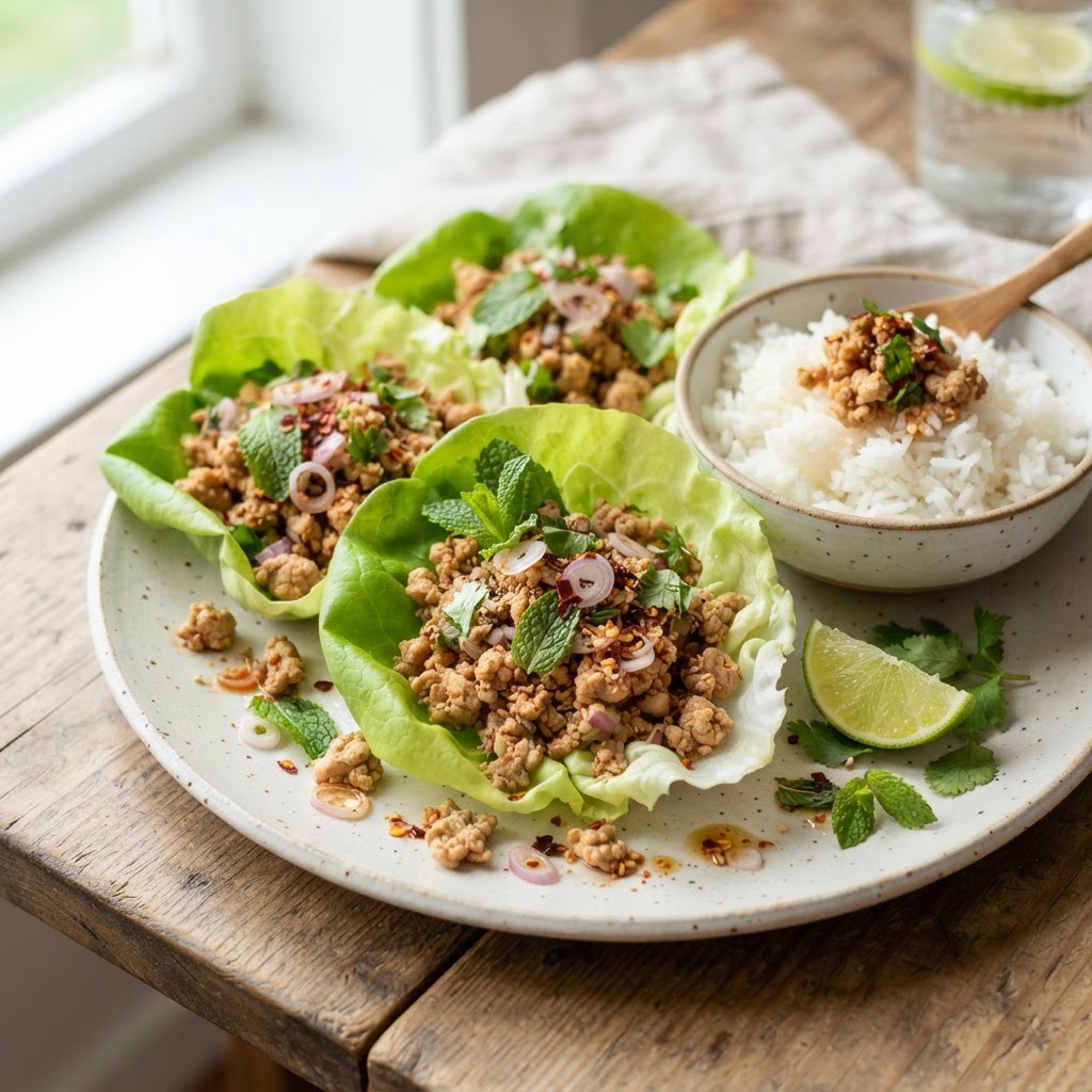 Chicken Larb Lettuce Cups with Rice