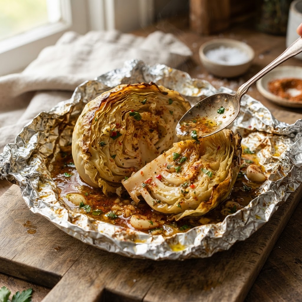 Cajun Garlic Butter Cabbage Boil