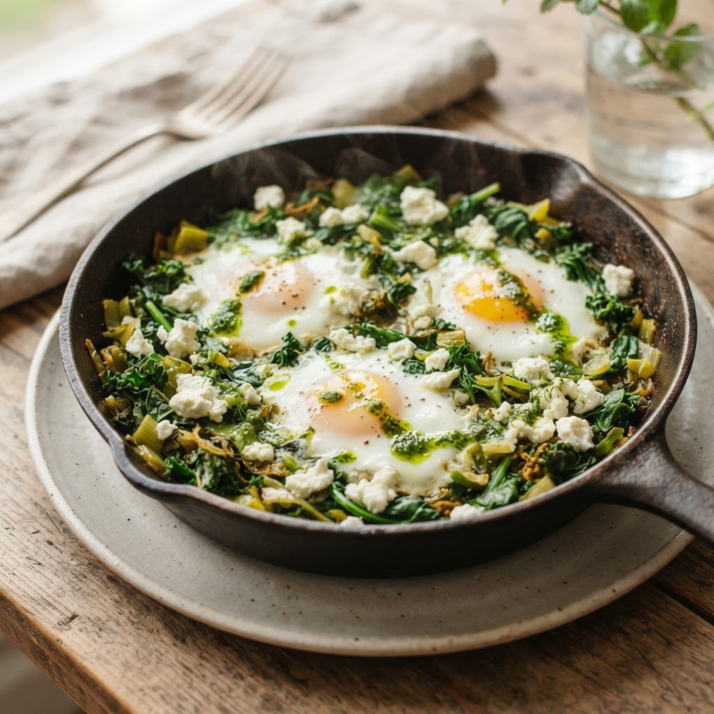 Green Shakshuka with Feta and Herbed Oil