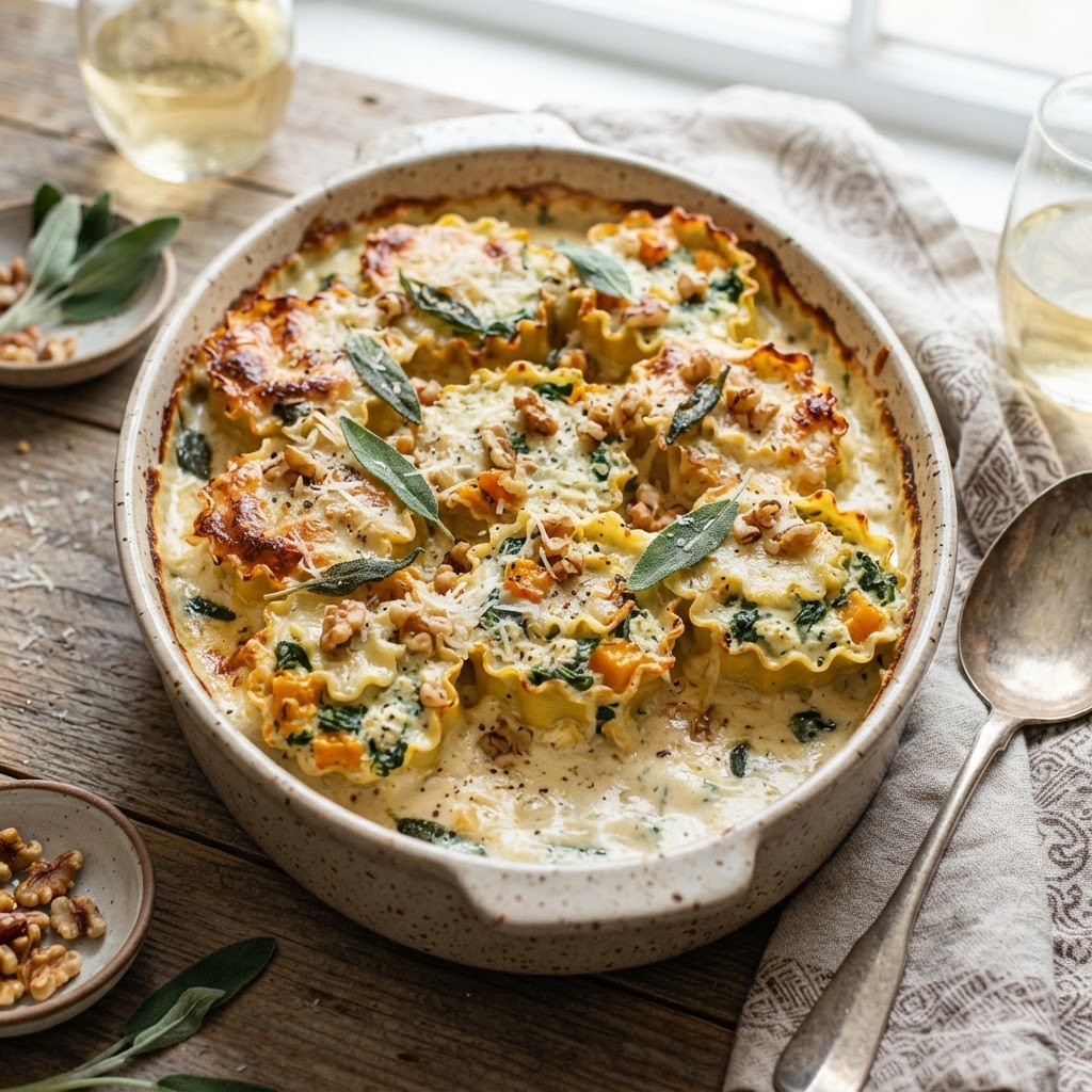 Butternut Squash Lasagna Roll-Ups with Spinach and Sage Cream Sauce