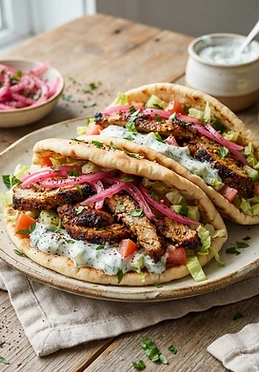 Lamb Shawarma Pitas with Pickled Onion
