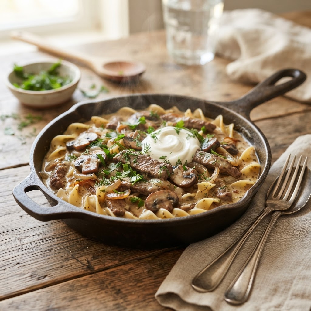 One Pot Beef Stroganoff