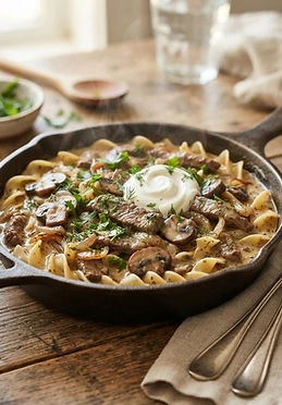 One Pot Beef Stroganoff