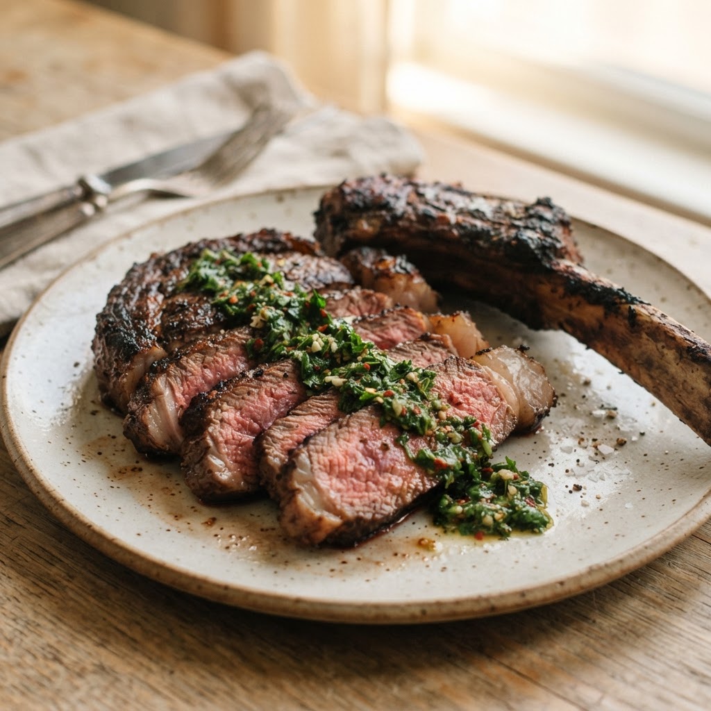 Smoked Reverse-Seared Tomahawk Steak with Chimichurri