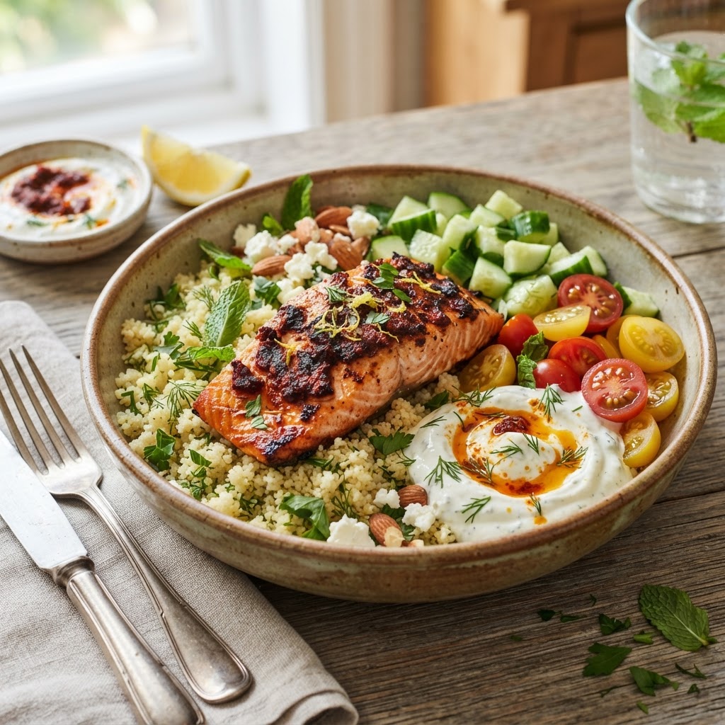 Harissa Salmon Couscous Bowls