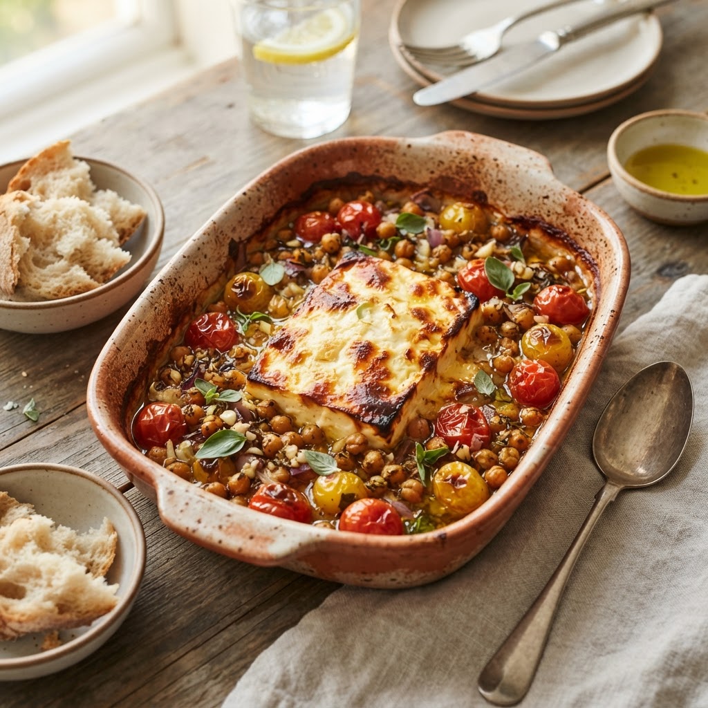 Baked Feta with Chickpeas and Tomatoes
