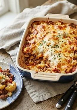 Cheesy Ground Beef Cauliflower Casserole
