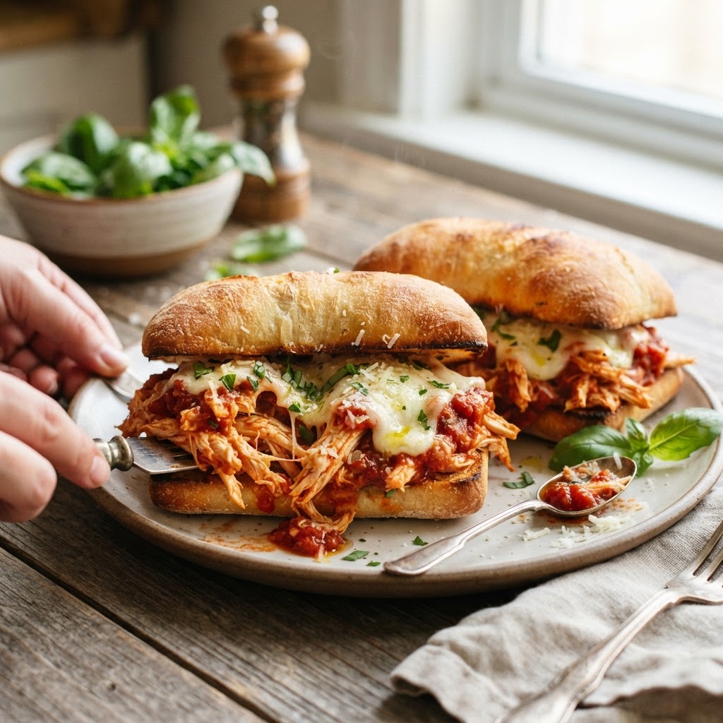 Slow Cooker Chicken Parmesan Sandwiches