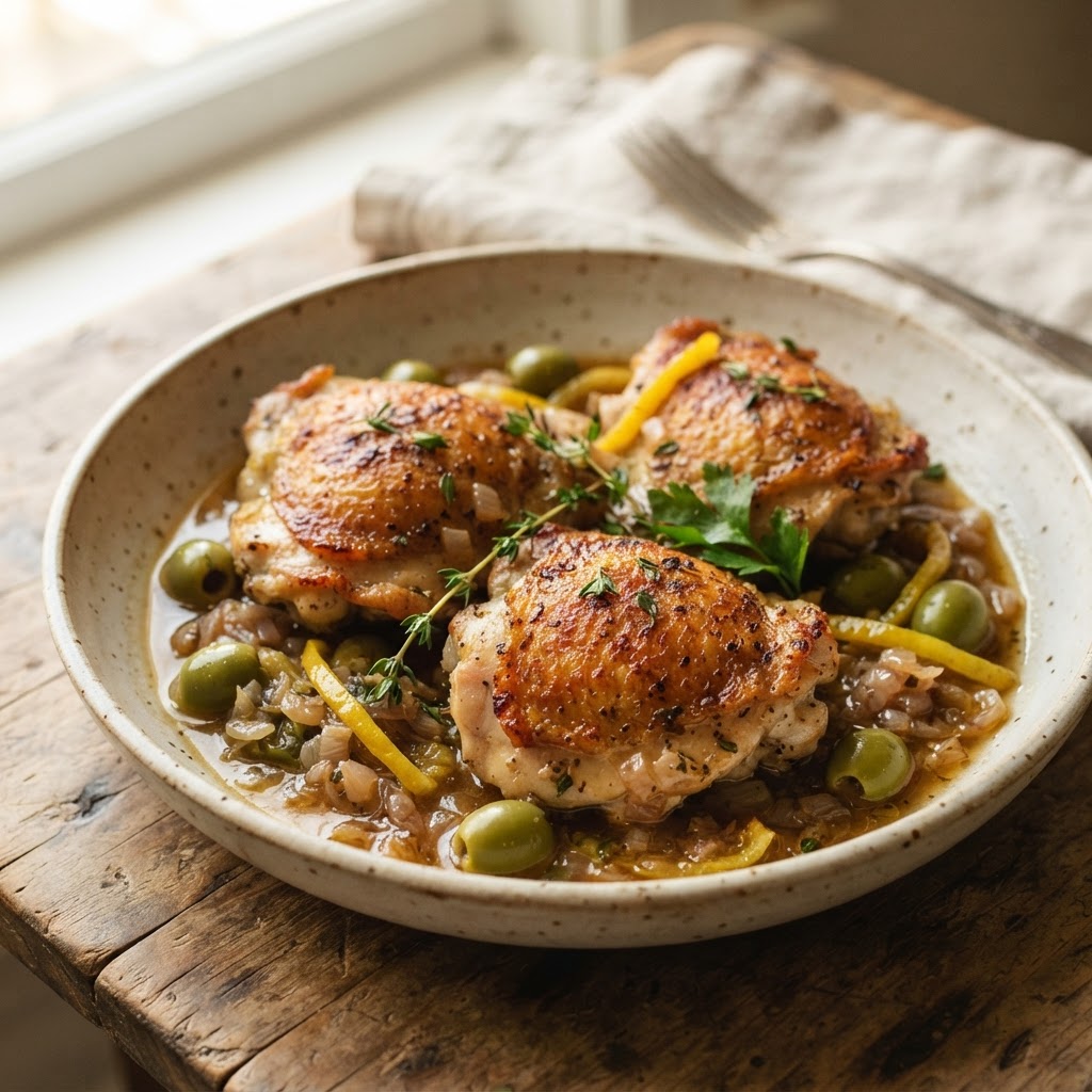 Chicken Thighs with Preserved Lemon and Green Olives
