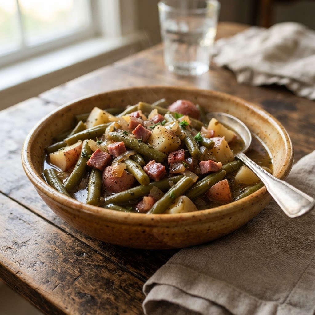Slow Cooker Green Beans Ham and Potatoes
