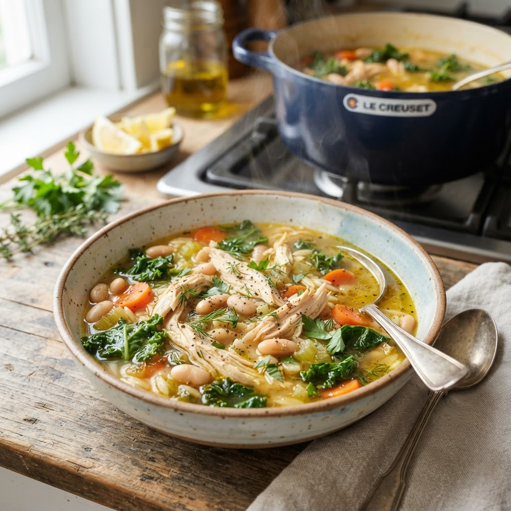 High-Protein Lemon Chicken Bean Soup