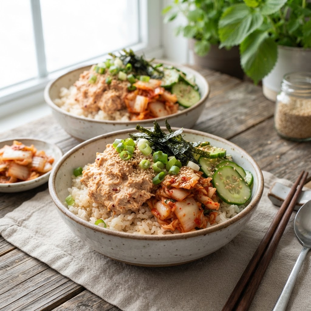 Korean Kimchi Tuna Rice Bowls