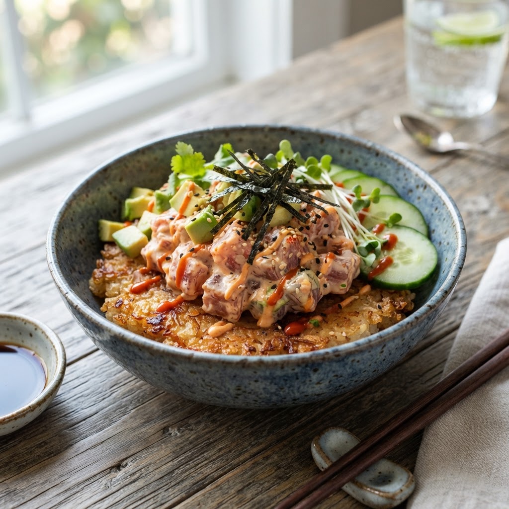 Crispy Rice Tuna Cucumber Bowls