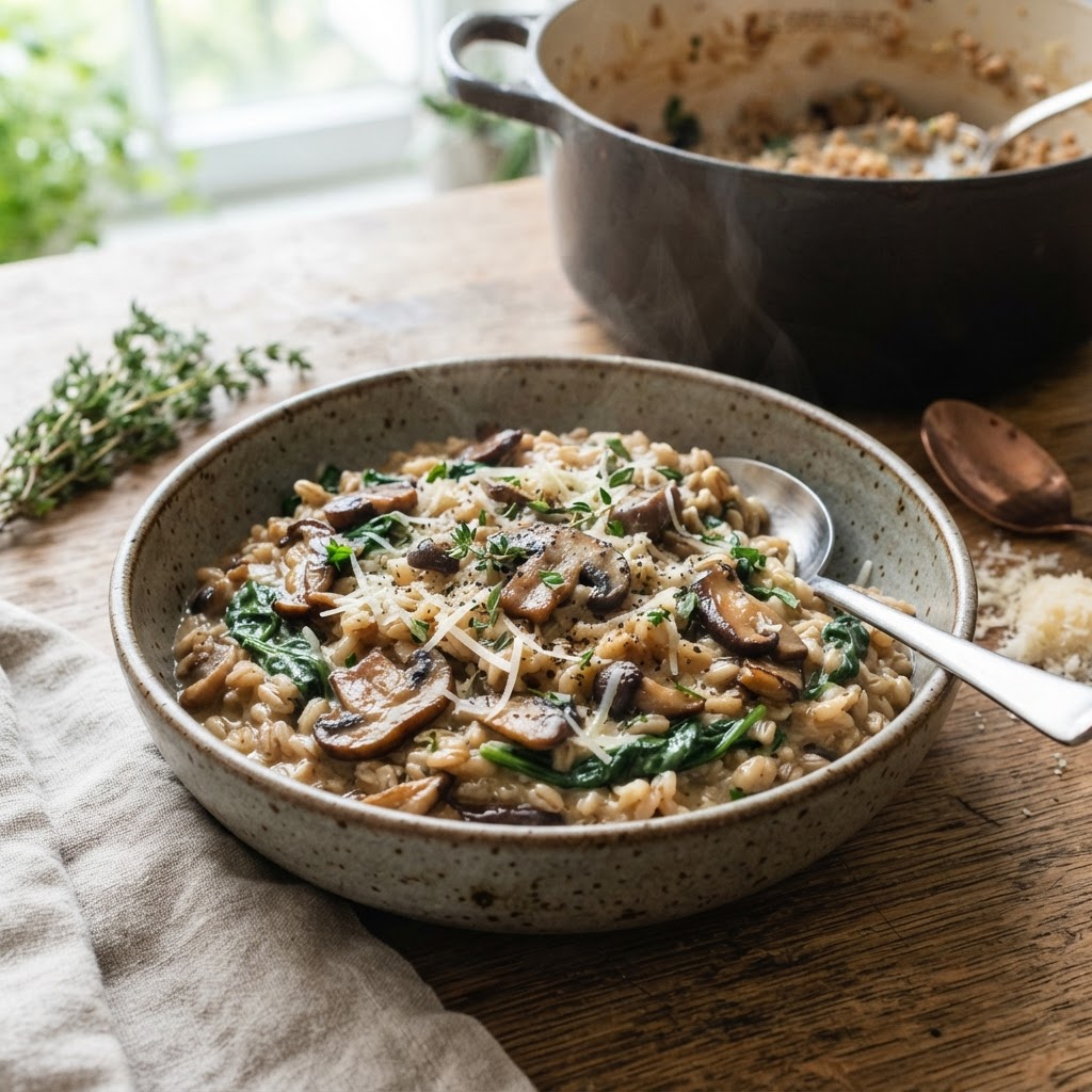 One-Pot Creamy Mushroom Farro