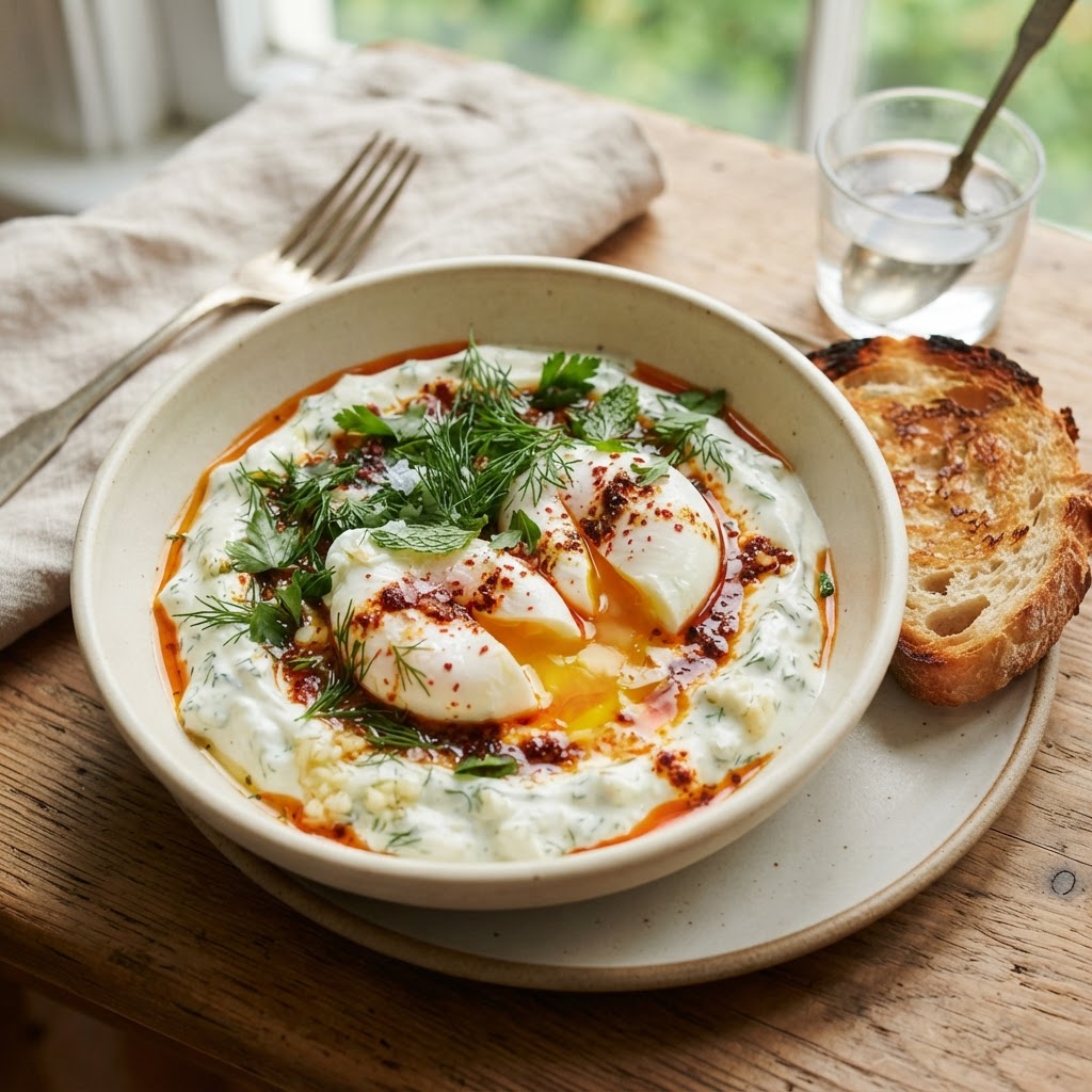 Turkish Eggs with Garlicky Yogurt and Chili Butter