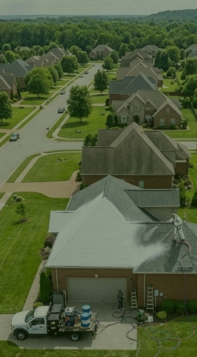 Professional applying RejuvaRoof treatment to a residential roof