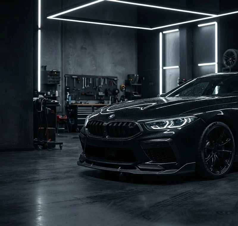 German performance vehicle in a precision automotive workshop