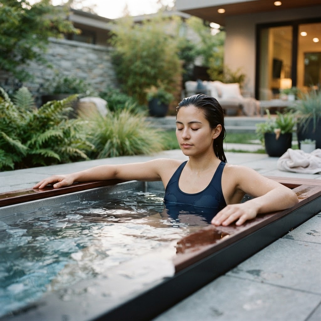 Person using a premium cold plunge for recovery
