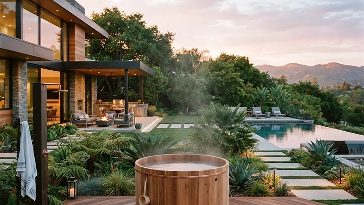 Premium home cold plunge setup in a serene backyard