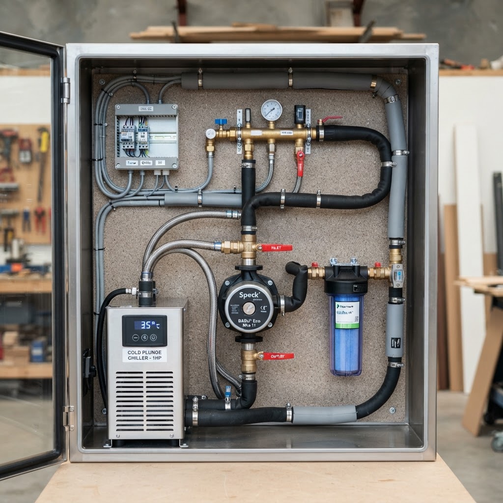 Insulated professional plumbing and chiller system components.