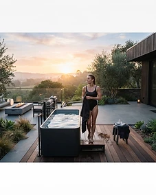 Premium home cold plunge setup on a modern backyard patio