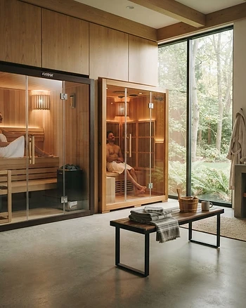 Modern home spa featuring infrared and traditional saunas