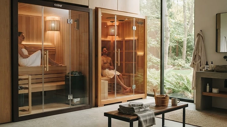 Modern home spa featuring infrared and traditional saunas