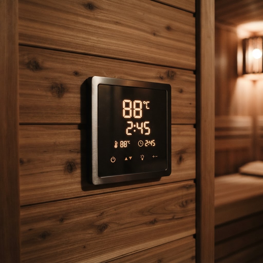Digital control panel for an infrared sauna.
