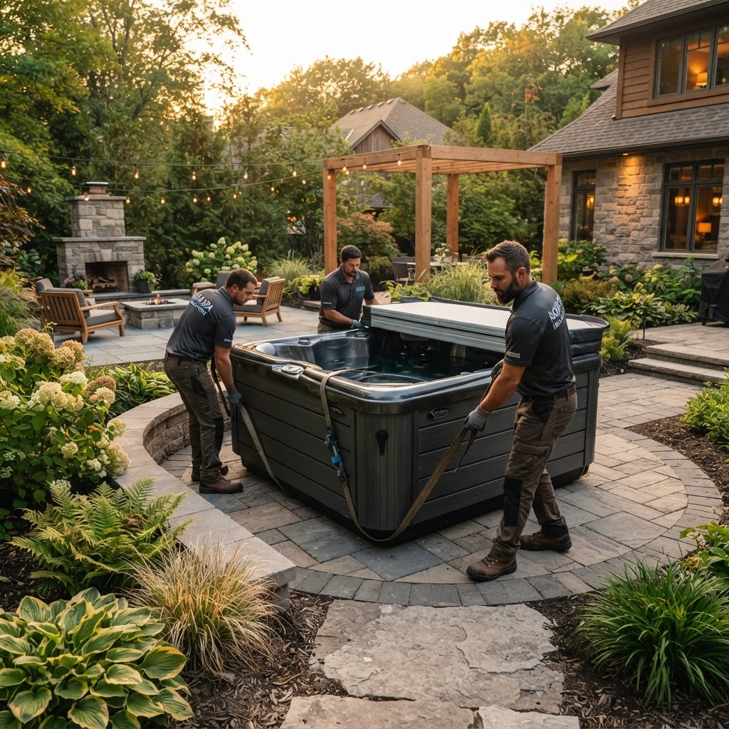 Professional installation of a home hot tub