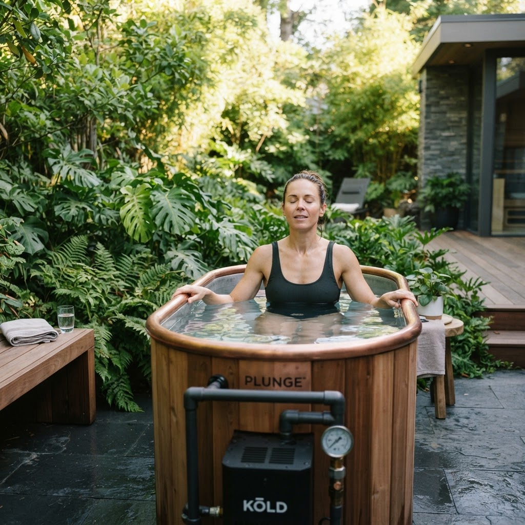 Individual enjoying a cold water immersion session at home.