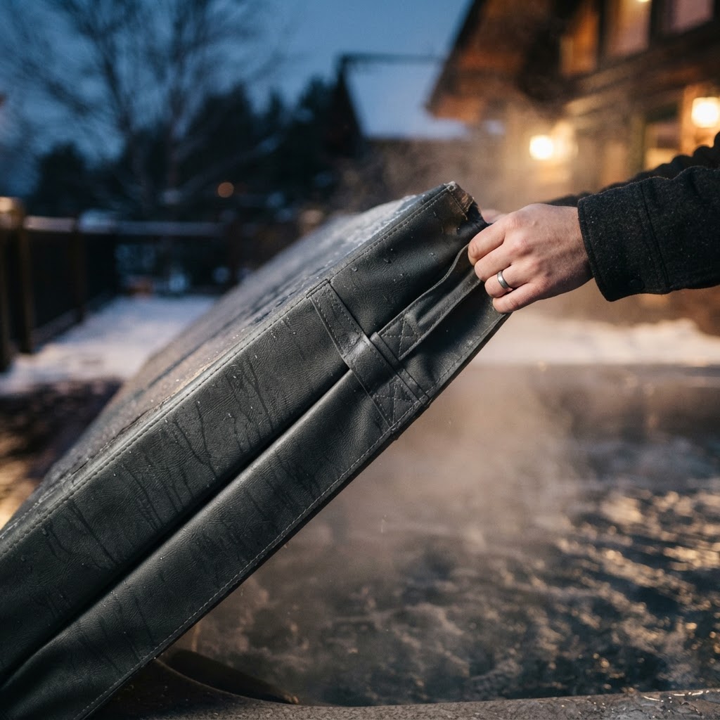 A close-up of a high-quality insulated hot tub cover.