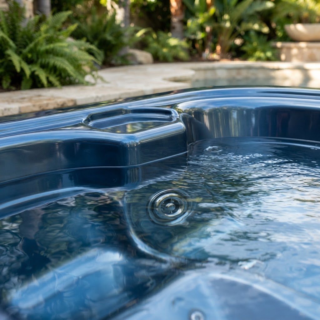 Close-up view of a high-quality acrylic hot tub interior shell.