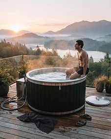 Premium home cold plunge setup on a modern outdoor deck