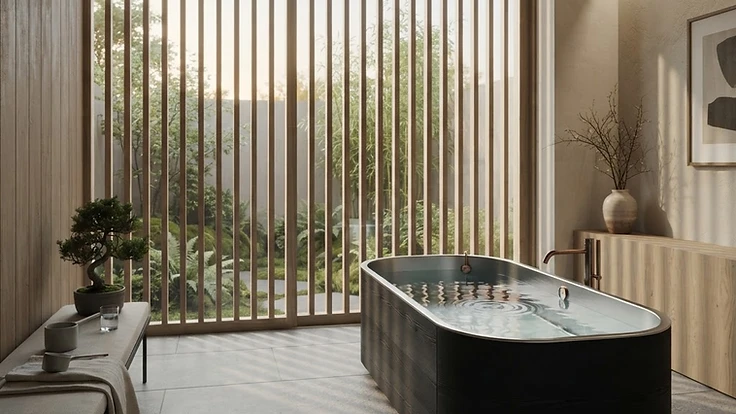 Modern premium cold plunge tub in a luxury home spa wellness room